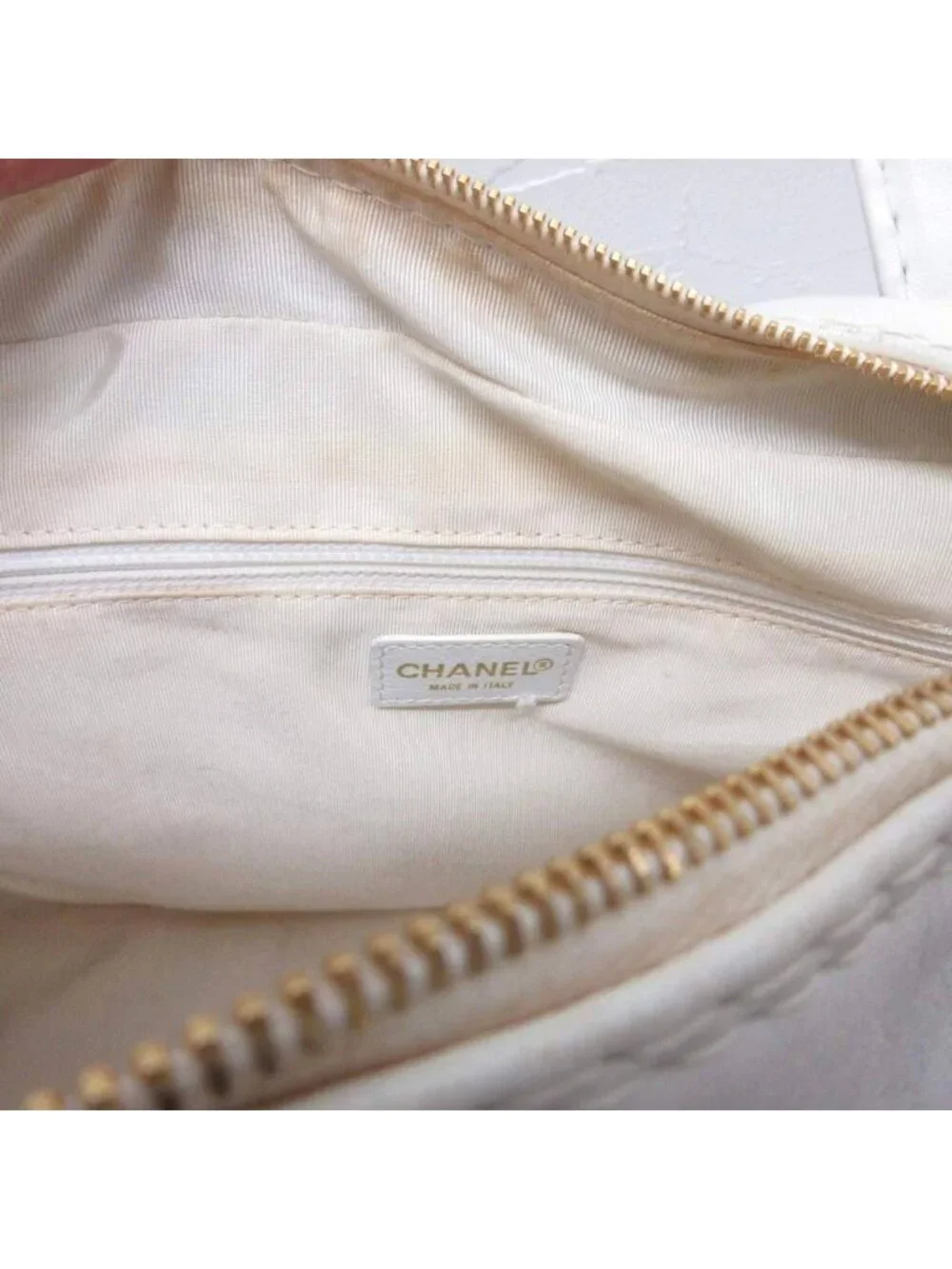 Chanel Wild Stitch CC Logo Handbag Gold Leather White